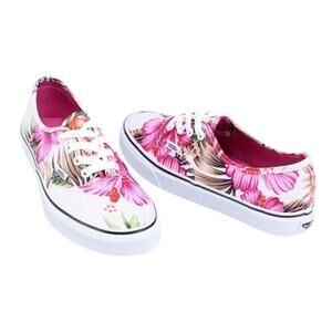 Vans Authentic Skate White Hibiscus Tropical Pink Shoes